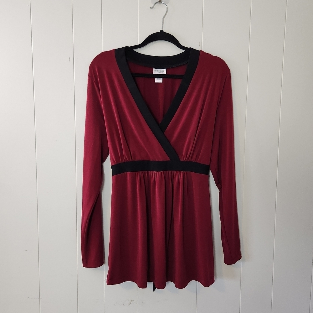 Motherhood Maternity Burgundy Wrap Front Long Sleeve Stretchy Knit Top size XL